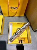 AAA Fendi Snake Skin Textured Leather Belt For Women - Gold Diamond Buckle